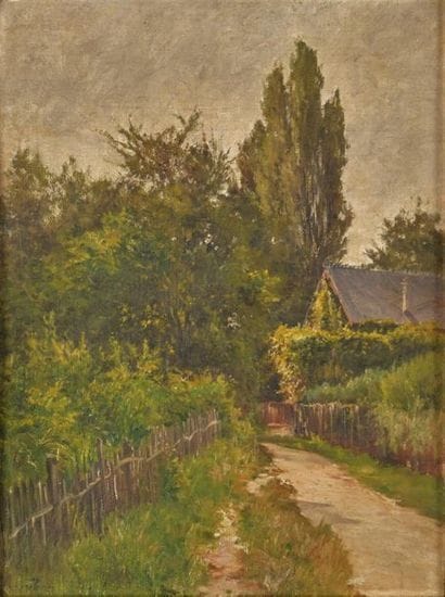 Gabriel MATHIEU (1843-1921). Paysage au chemin....