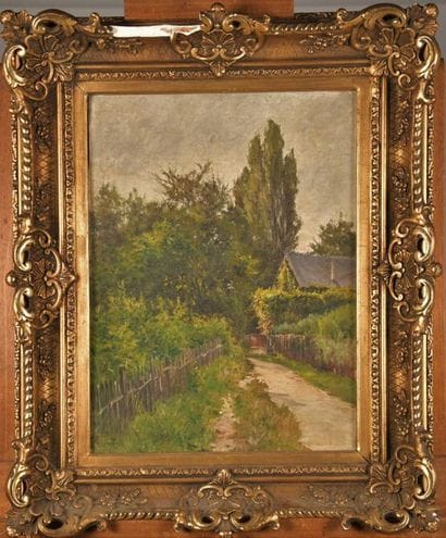 Gabriel MATHIEU (1843-1921). Paysage au chemin....