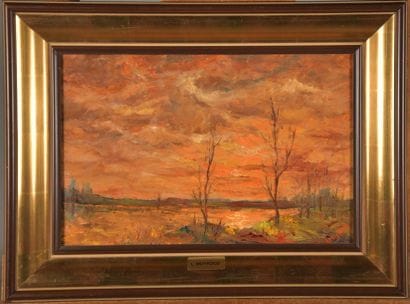 Lucien MOYROUD (1920-2000). Coucher de soleil...