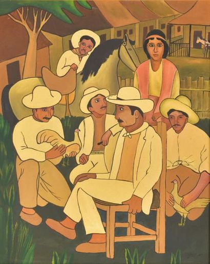 Ecole cubaine XXe. Personnages à l'entrée...