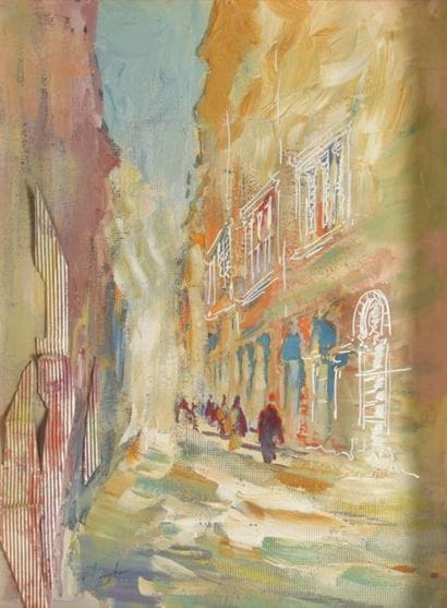 ANONYME XXe (Maroc ?). Rue animée. Technique...
