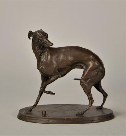Pierre-Jules MÈNE (1810-1879). Levrette jouant...