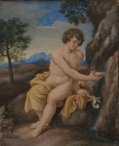 Ecole Française vers 1715. Agnus Dei. Miniature...