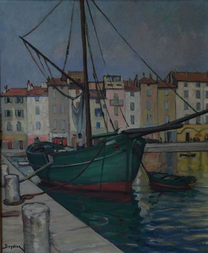 René DEYDIER (1882-1942). 
Vue de port. 
Huile...