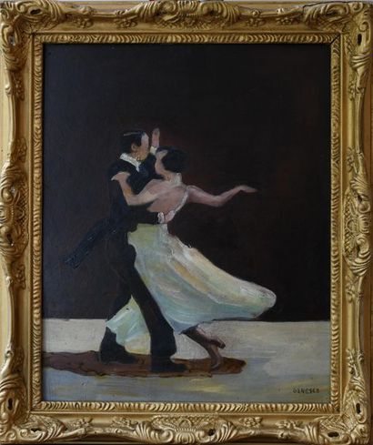 GANESCO (XXe). Les danseurs de Tango. 
Huile...