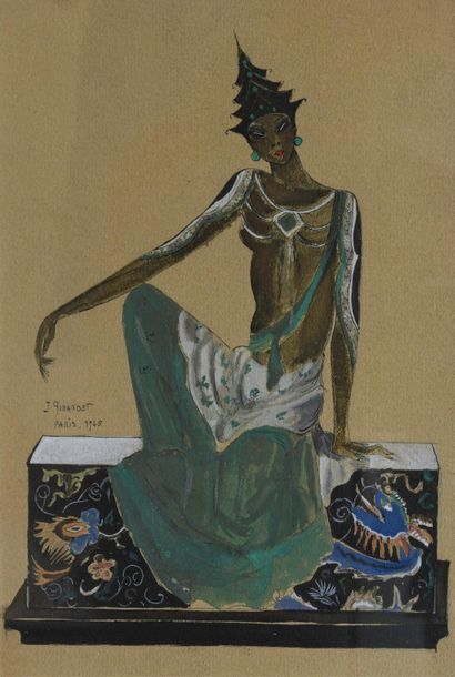 J. GIRARDET (Xxe). 
Femme en costume alangui,...