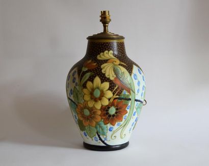 BOCH Frères KERAMIS. 
Vase monté en lampe,...