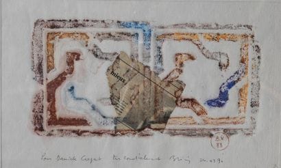ANONYME, XXe.
Composition. 
Estampe et collage...