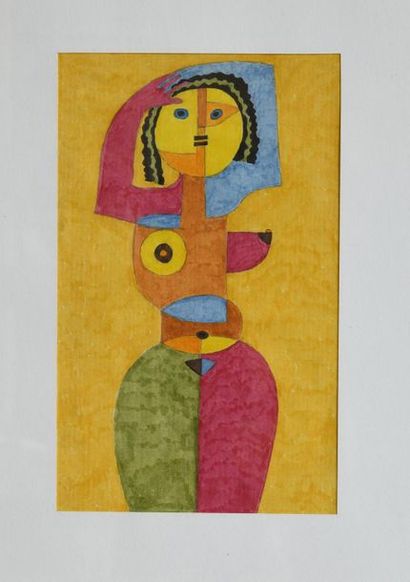 André MATHIAU (1933-2013). 
 Woman on yellow...