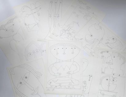 André MATHIAU (1933-2013). 
 Set of 10 pencil...