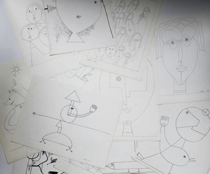 André MATHIAU (1933-2013). 
 Set of 14 ink...