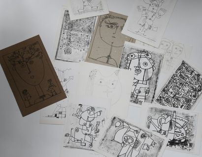 André MATHIAU (1933-2013). 
 Set of 13 studies...