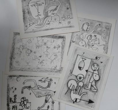 André MATHIAU (1933-2013). 
 Set of 5 cardboard...