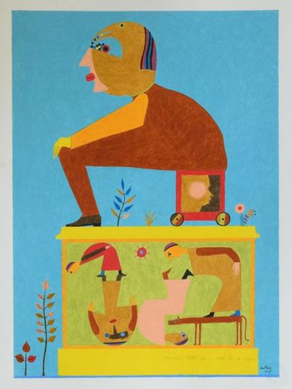 André MATHIAU (1933-2013). 
 Surrealist composition....