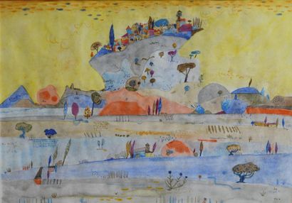 André MATHIAU (1933-2013). 
 Landscape.
Watercolour...