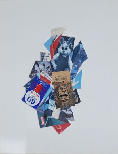 Yves REYNIER (1946). 
 The rabbit. 
Collage.
(framed)
27x15...