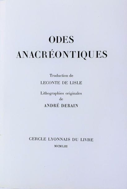 DERAIN (A.) (1880-1954). 
ANACRÉON. ODES...