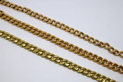 Three 750°/00 yellow and pink gold bracelets,...