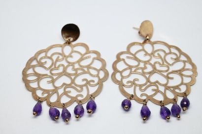 Pair of gilt vermeil ear pendants with openwork...