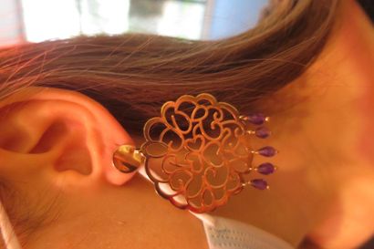 Pair of gilt vermeil ear pendants with openwork...