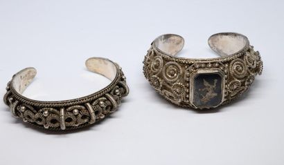 THAILAND. Two silver bracelets with filigree...