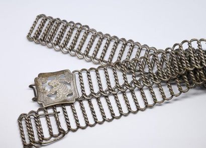 THAILAND. Silver plated metal belt, the buckle...