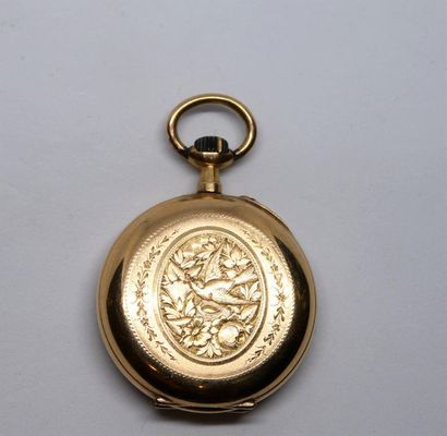 Montre savonette en or 750°/00, cuvette gravée...