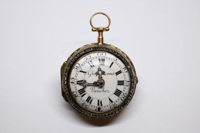 Montre à coq en or750°/00, cadran émaillé...