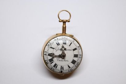 Montre à coq en or750°/00, cadran émaillé...