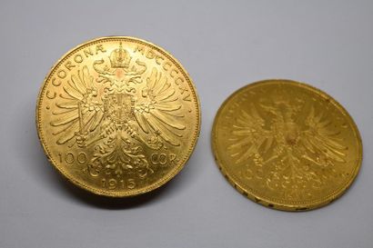 Deux pièces de 100 couronnes or François-Joseph...