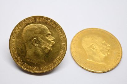 Deux pièces de 100 couronnes or François-Joseph...