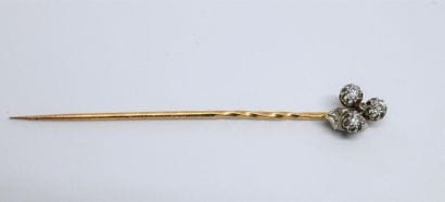 Bodice pin in yellow and white gold 750°/00,...