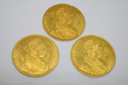 Three coins of 4 gold ducas, Franz Joseph...