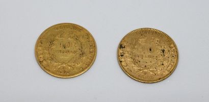 Two 10Fr gold Mercury coins 1851 A and 1899...