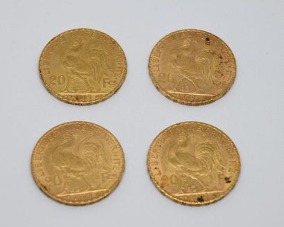 Four coins 20Fr or Marianne, three dated...