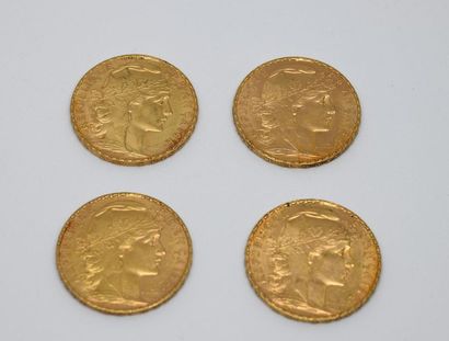 Four coins 20Fr or Marianne, three dated...