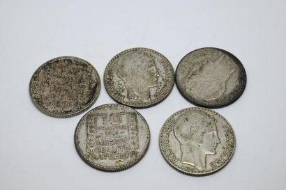 Lot of 5 pieces silver: 10 FF
Gross weight:...