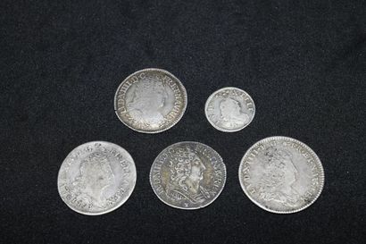 LOUIS XIV: 
- 5 coins in ARG One 1/8th of...