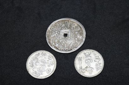 VIET NAM, 19th century. Two pieces of 1 TIEN...