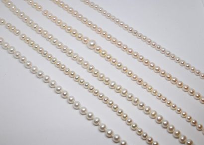 Set of six rows of cultured pearls on wires
Diameter...