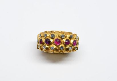 Bandeau ring adorned with three lines, one...