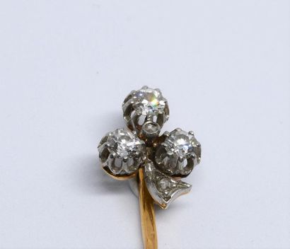 Bodice pin in yellow and white gold 750°/00,...