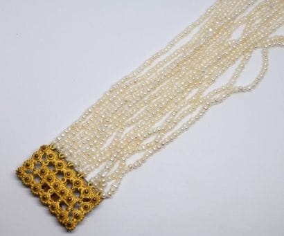 Twelve-row cultured pearl headband bracelet....