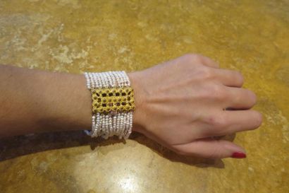 Twelve-row cultured pearl headband bracelet....