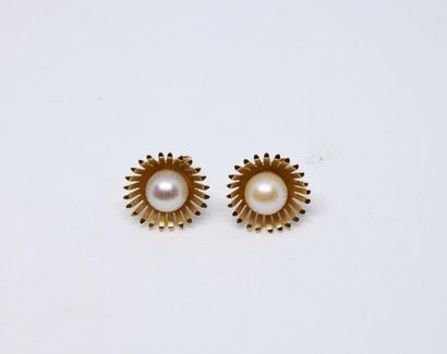 Pair of 750°/00 yellow gold sunshine earrings,...