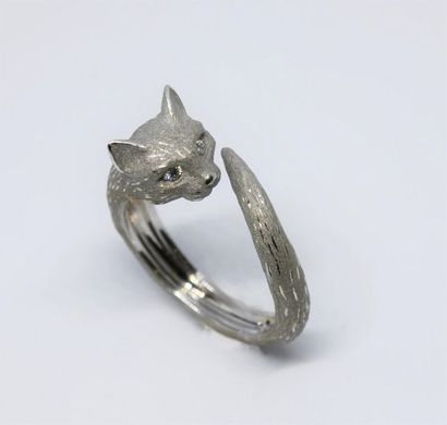 Ring cat in white gold 750°/00 partially...