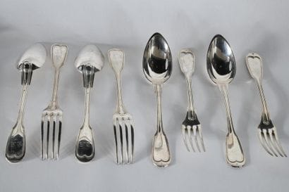 Suite of four silver cutlery net model, the...