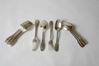 Suite of six silver cutlery model net ribbon....