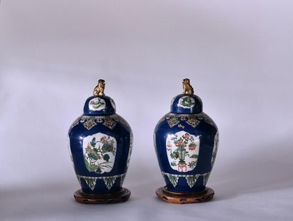 China, 19th century. Pair of covered vases...