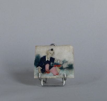 China. Painting on thin hard stone plate...